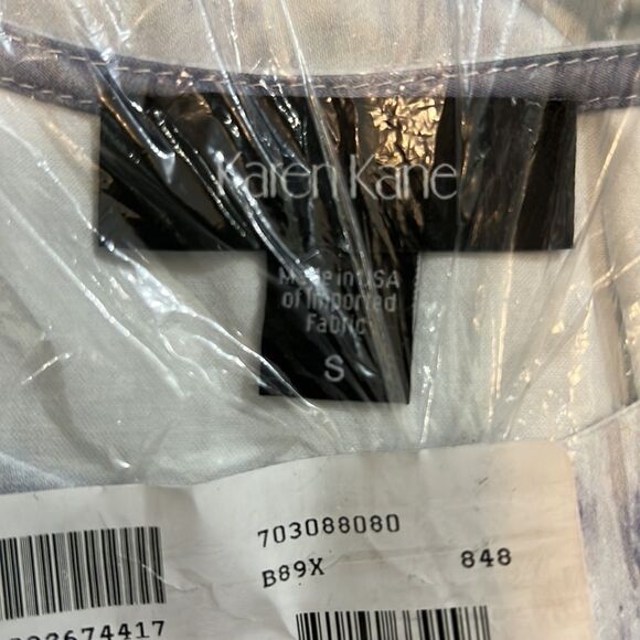 Karen Kane White and Blue Leaf Print Tie Dye Shift Dress Size Small - Picture 3 of 6